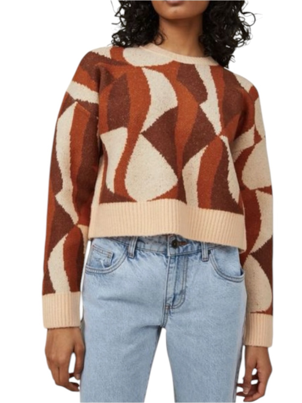 Cotton On Abstract Neutral Geometric Crewneck Relaxed Sweater